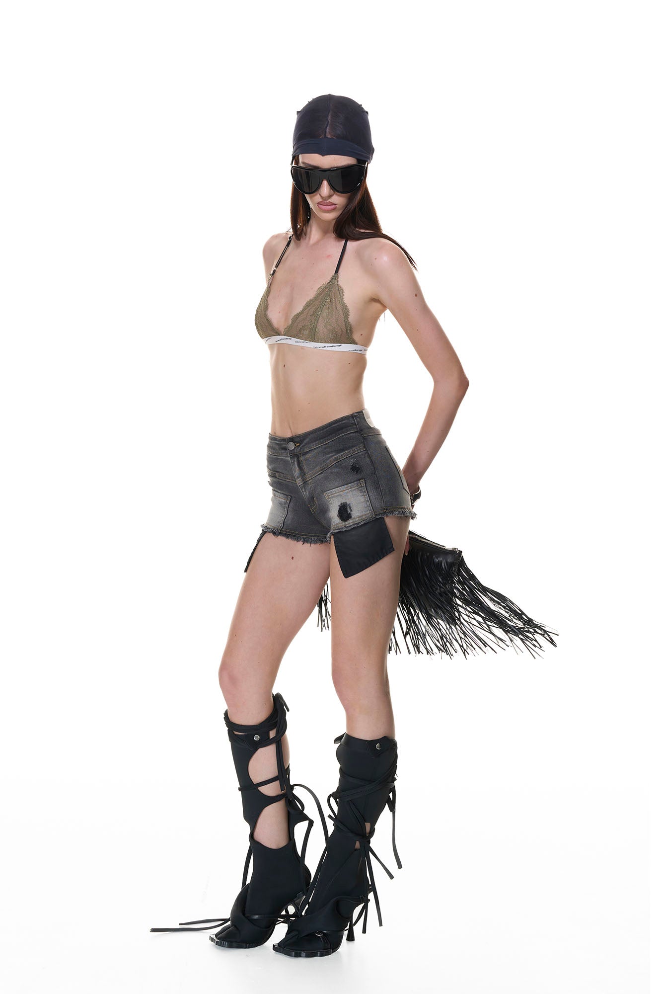 NEVER OFFEND L ANGEL Retro Washed Frayed Lift Denim Shorts
