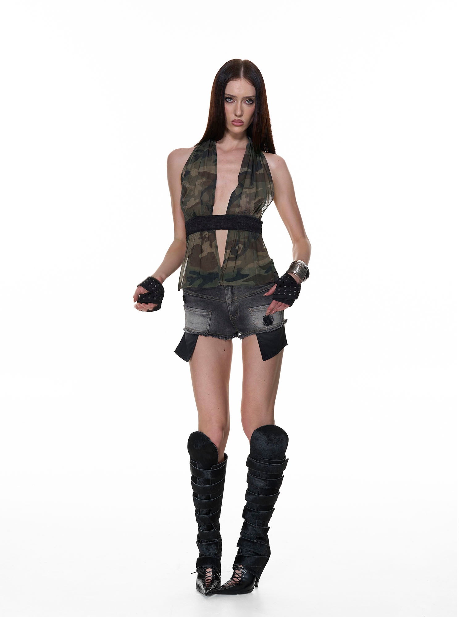 NEVER OFFEND L ANGEL Organza Halter Backless Tank Top