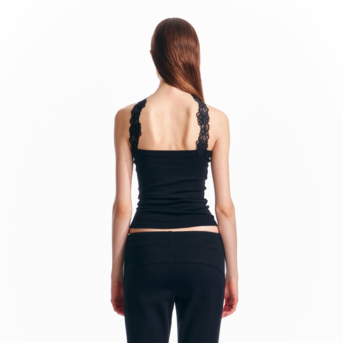 ALINNV STUDIO Lace Halter-Neck Ribbed Fitted Tank Top