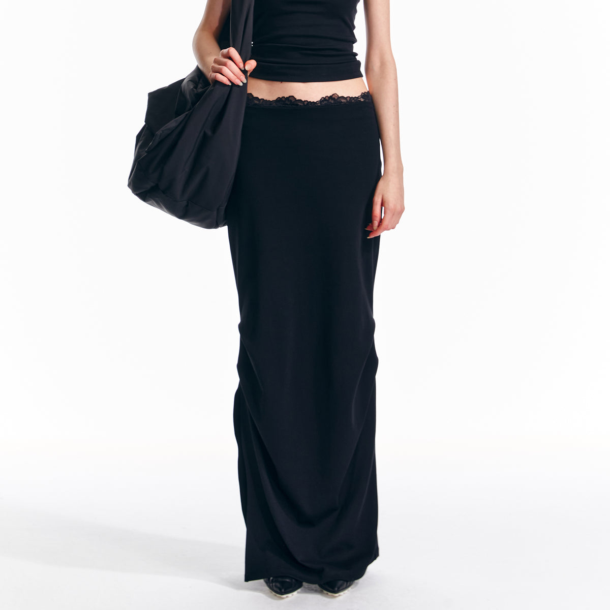 ALINNV STUDIO Lace-Waist Knitted Maxi Skirt