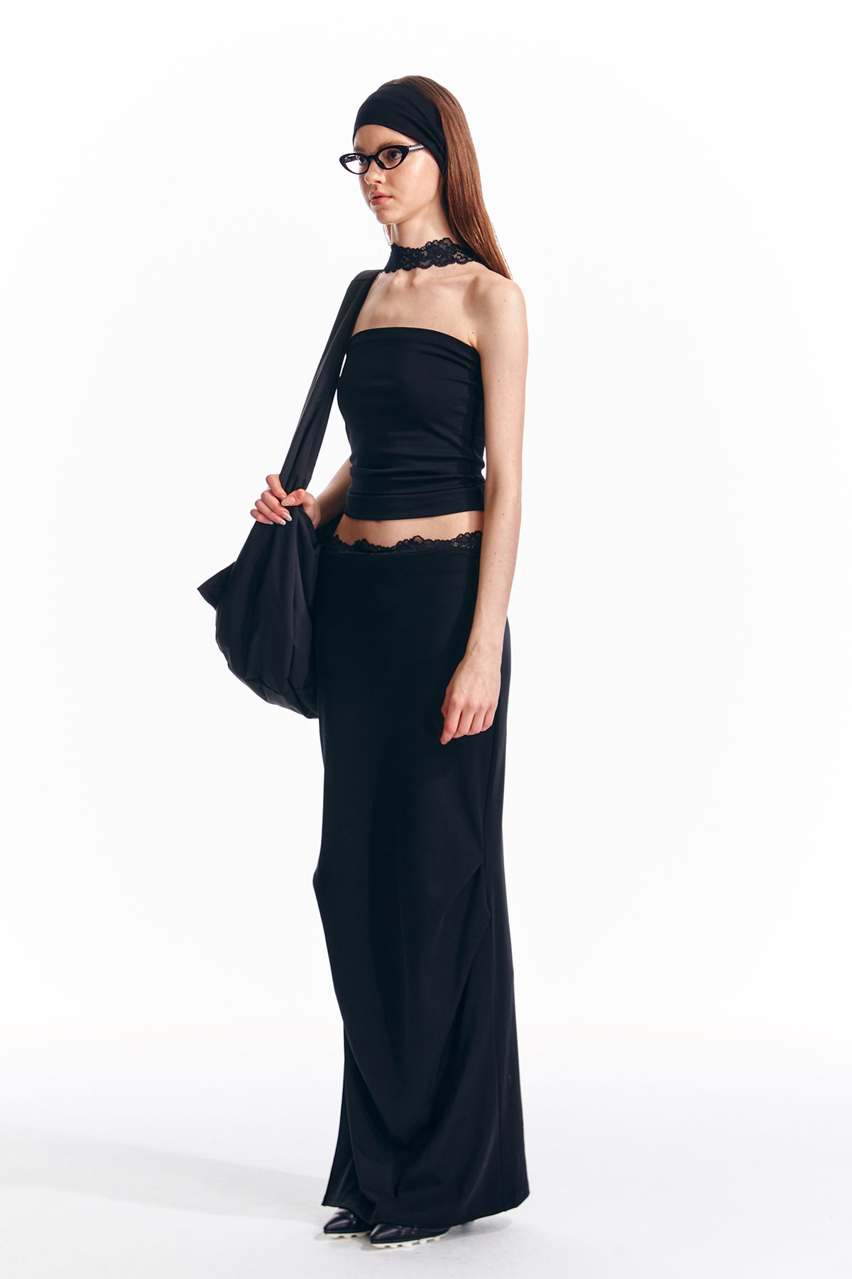 ALINNV STUDIO Lace-Waist Knitted Maxi Skirt