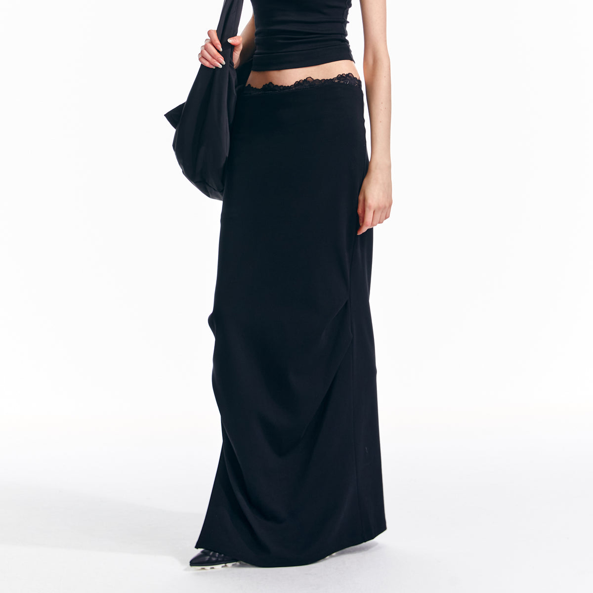 ALINNV STUDIO Lace-Waist Knitted Maxi Skirt