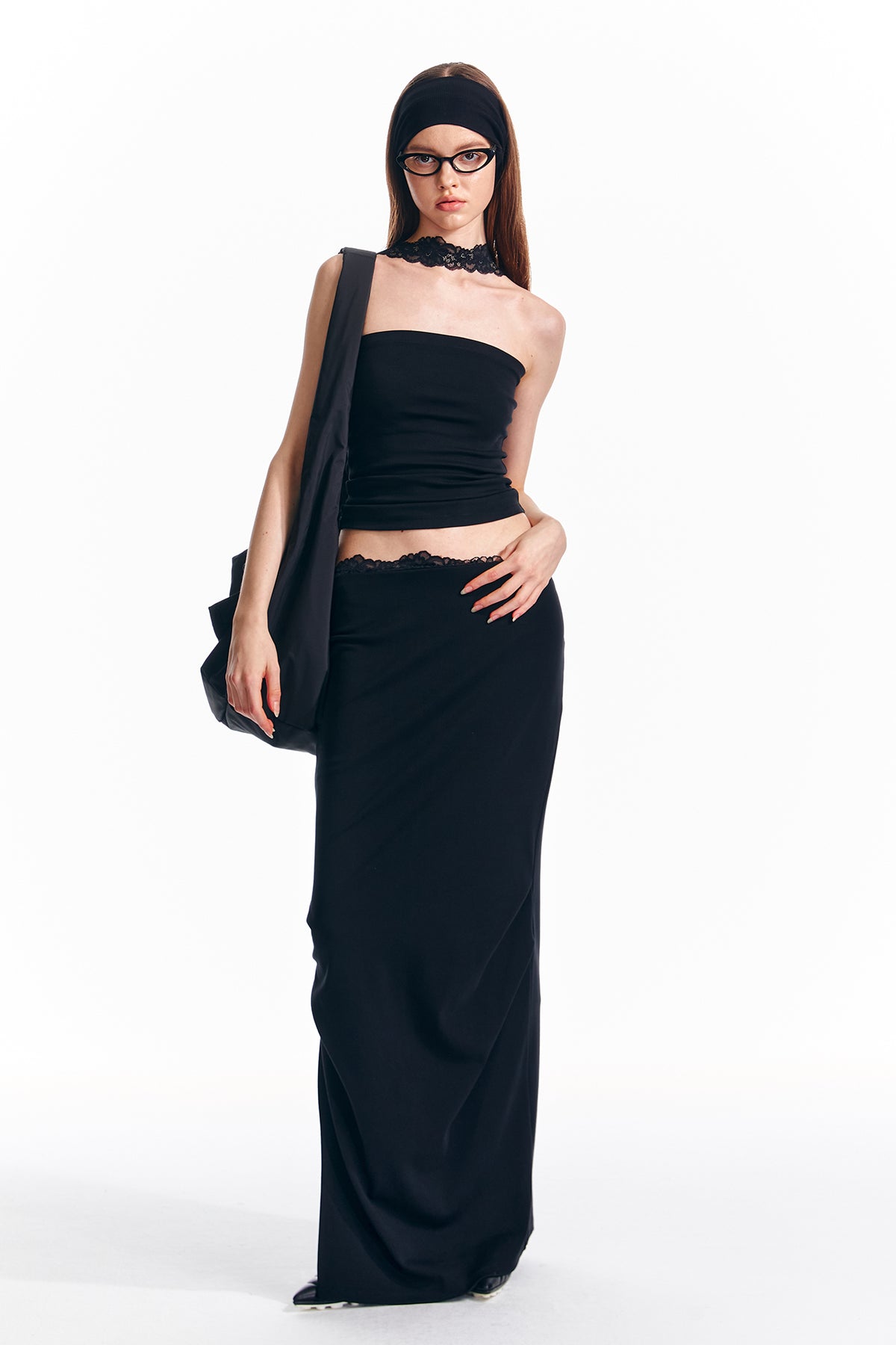 ALINNV STUDIO Lace-Waist Knitted Maxi Skirt