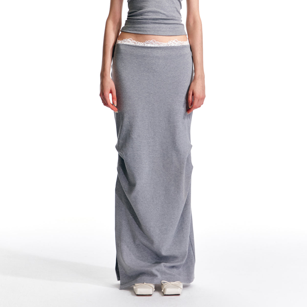 ALINNV STUDIO Lace-Waist Knitted Maxi Skirt