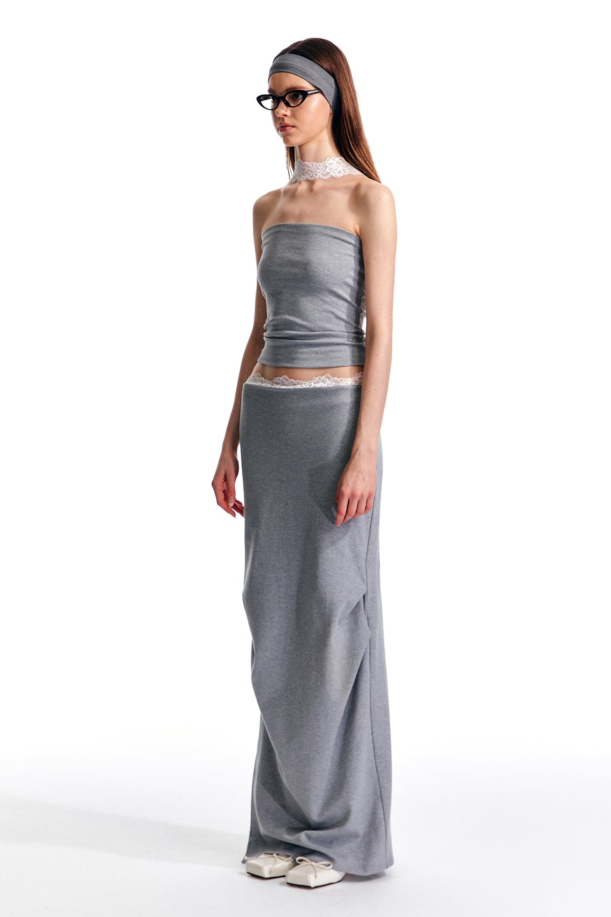 ALINNV STUDIO Lace-Waist Knitted Maxi Skirt