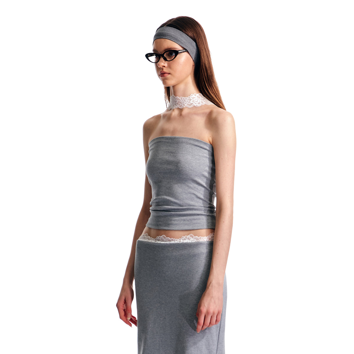 ALINNV STUDIO Lace Halter-Neck Ribbed Fitted Tank Top