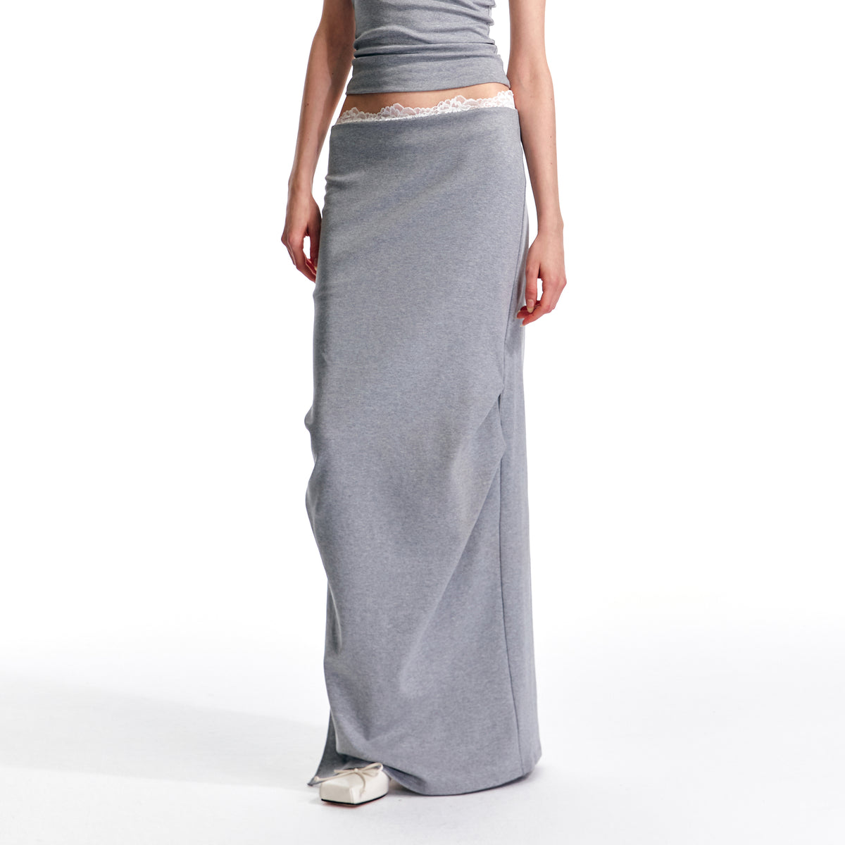 ALINNV STUDIO Lace-Waist Knitted Maxi Skirt