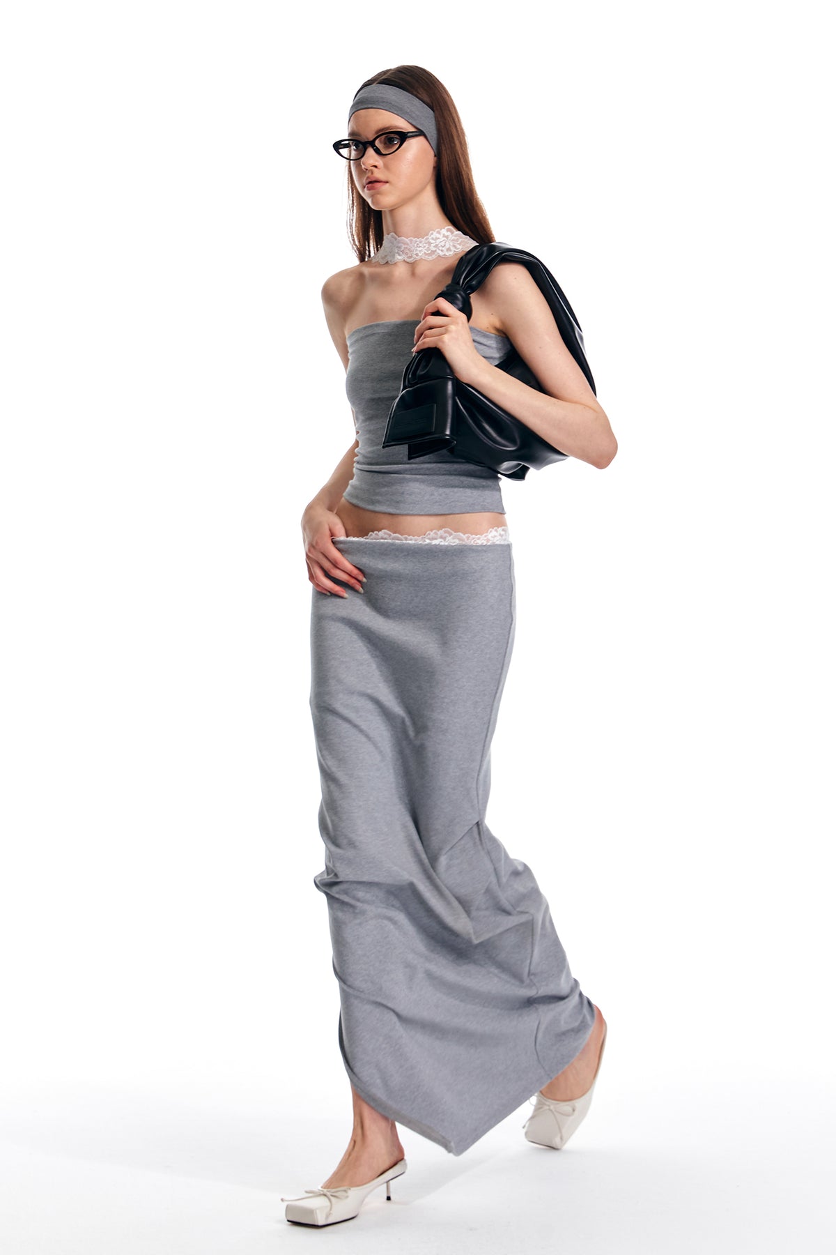 ALINNV STUDIO Lace-Waist Knitted Maxi Skirt