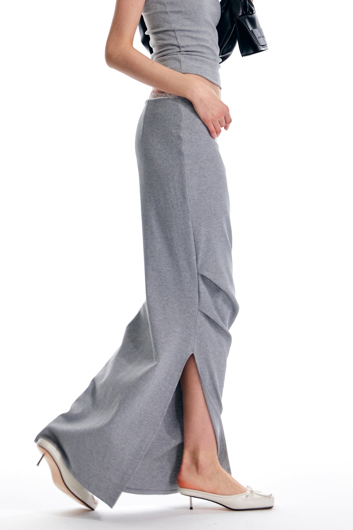 ALINNV STUDIO Lace-Waist Knitted Maxi Skirt