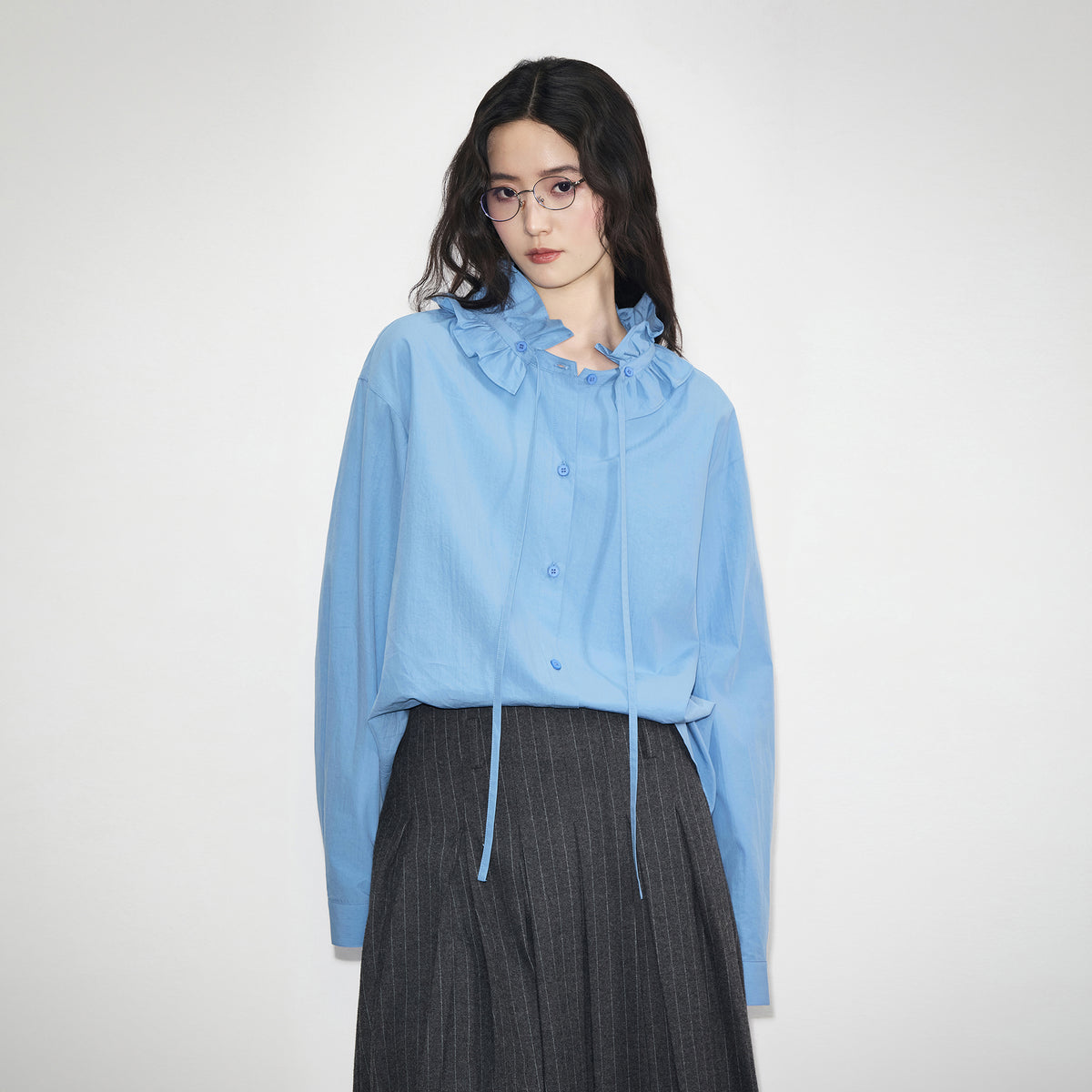 BOBBYBECKY Retro Ruffle-Trim Round-Neck Shirt
