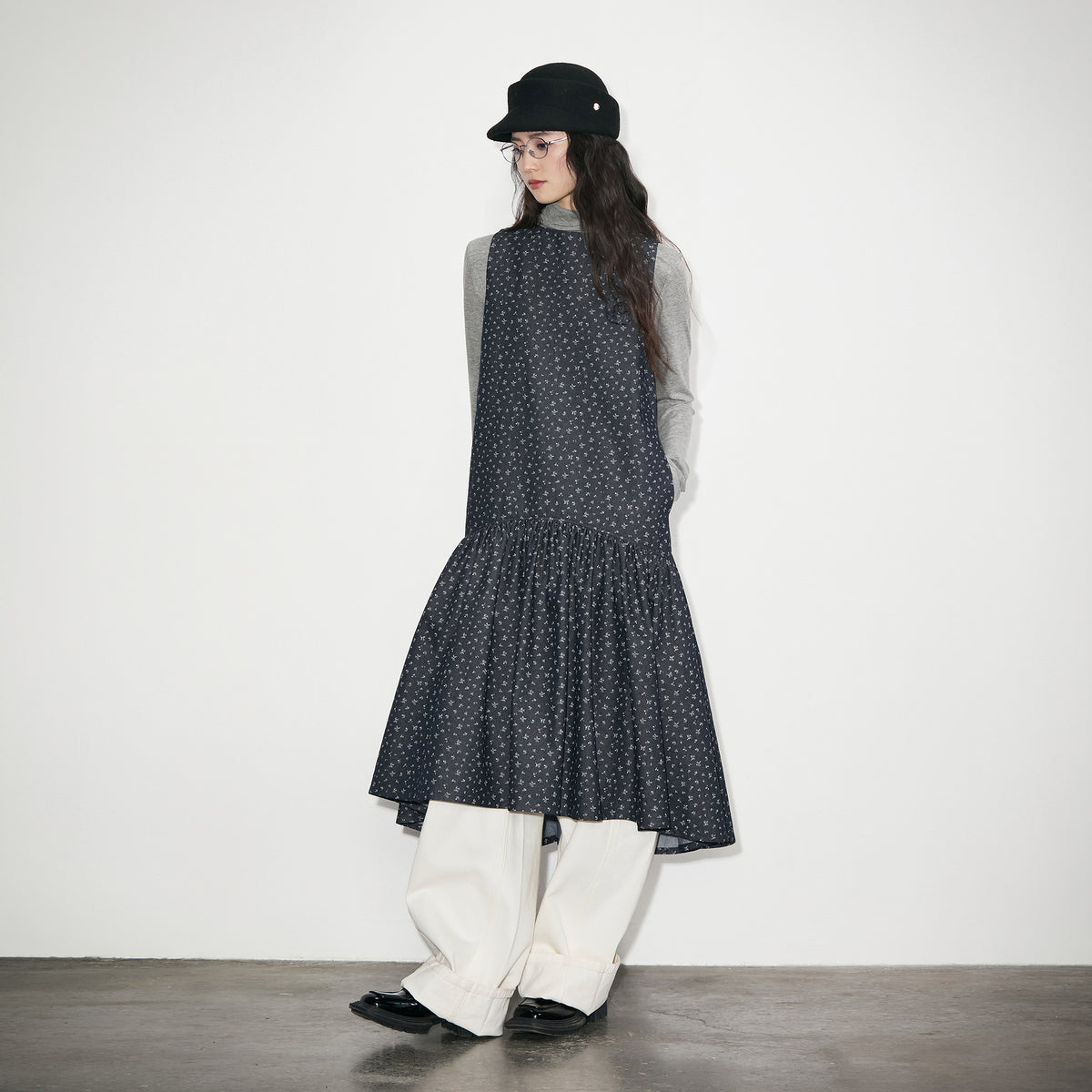 BOBBYBECKY Retro Floral A-Line Wool-Blend Dress