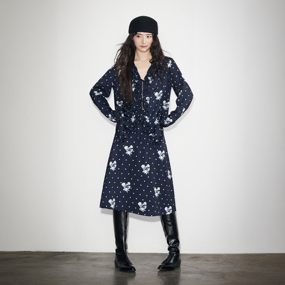 BOBBYBECKY Rose Polka-Dot Ruffle Shirt & A-Line Skirt