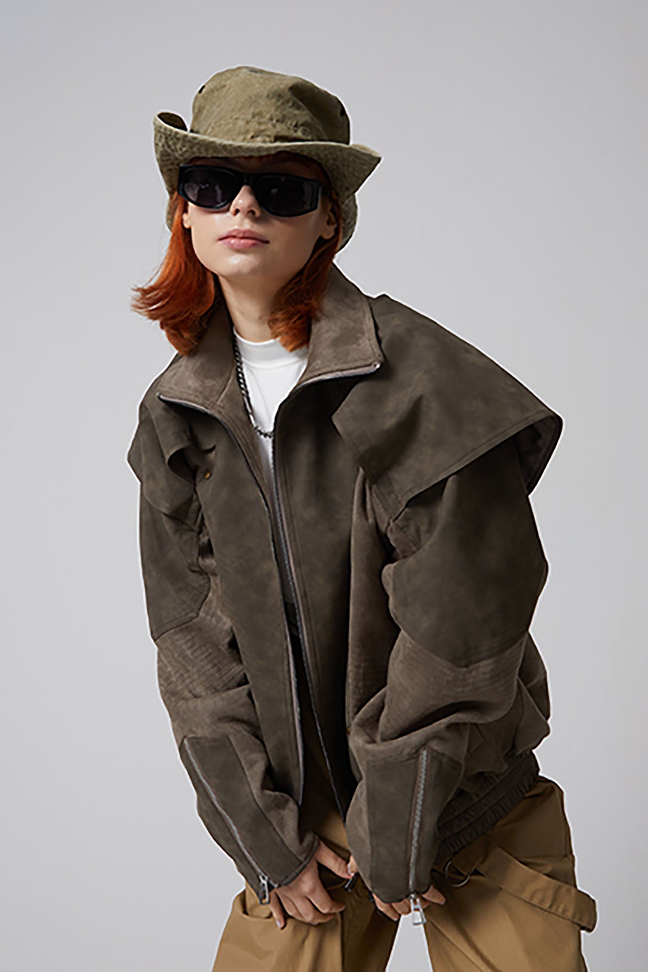 ERROR CODE ROBOT Armored Layered PU & Suede Panel Jacket