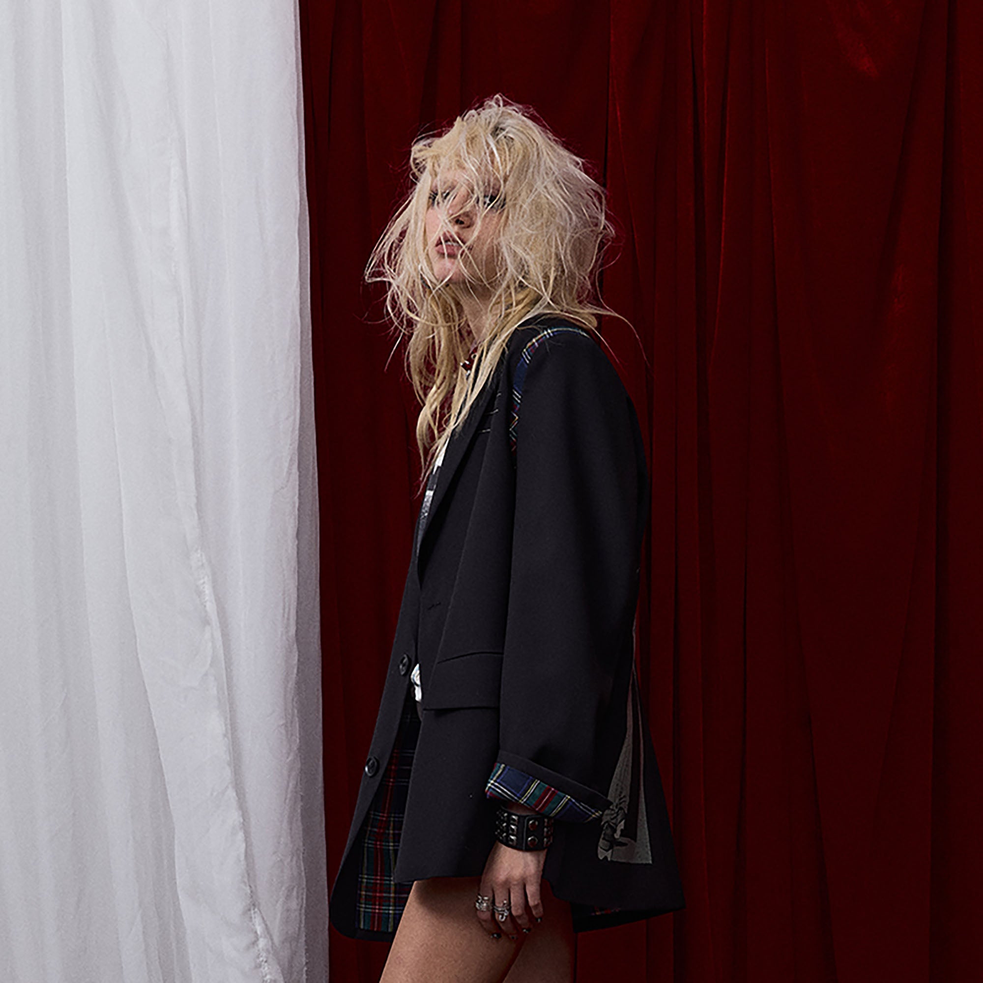 DONSMOKE × NANA Plaid Panel Graphic Oversized Blazer