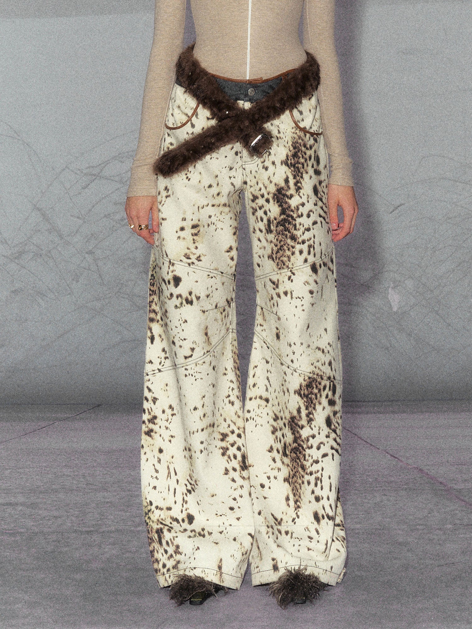 THE NEVERMORE Leopard Full-Print Panel Wide-Leg Pants