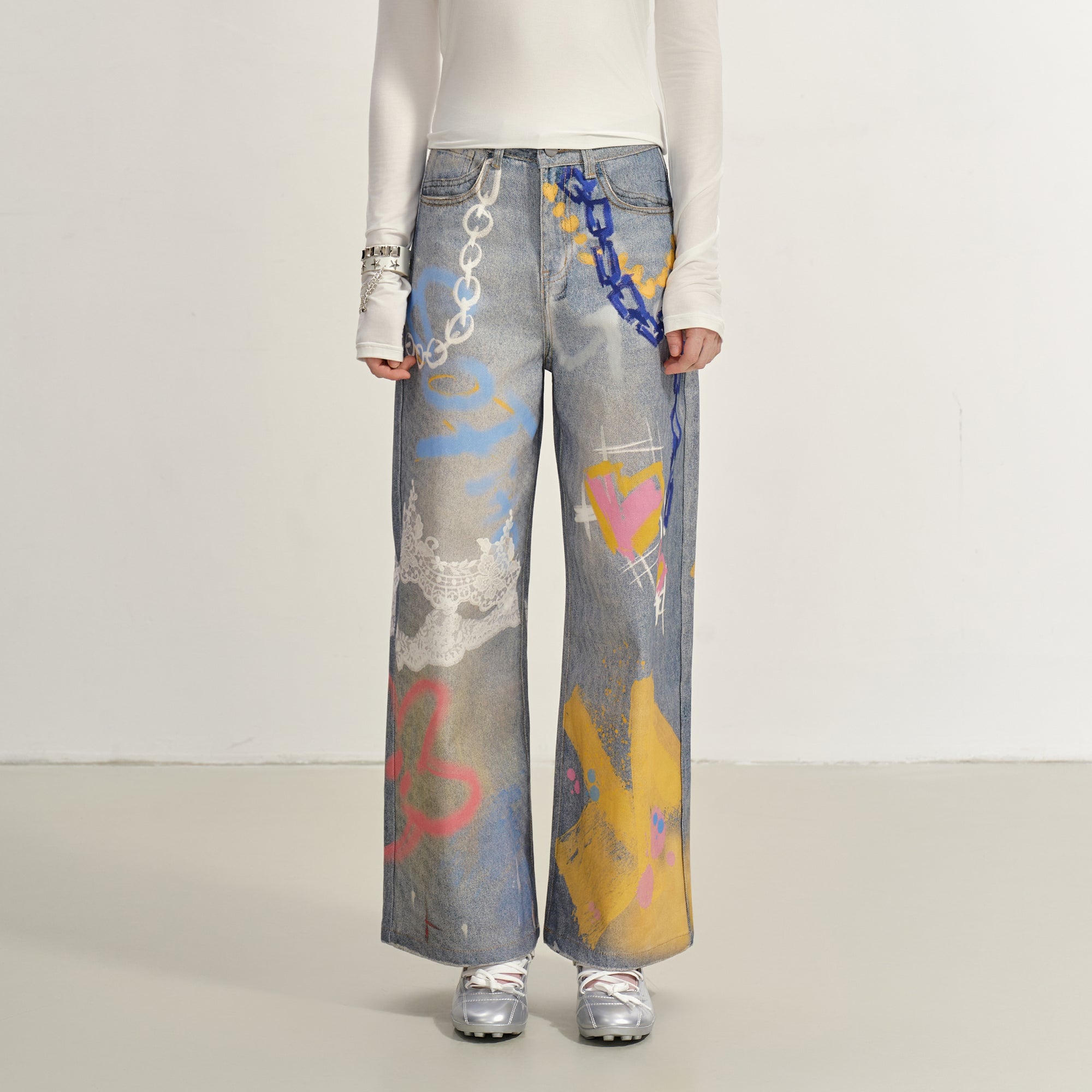 SOFITTE Graffiti Full-Printed Wide-Leg Jeans