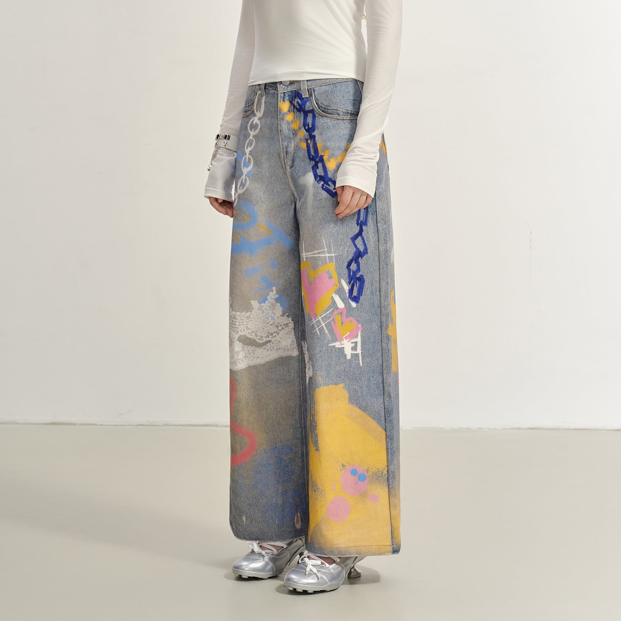 SOFITTE Graffiti Full-Printed Wide-Leg Jeans