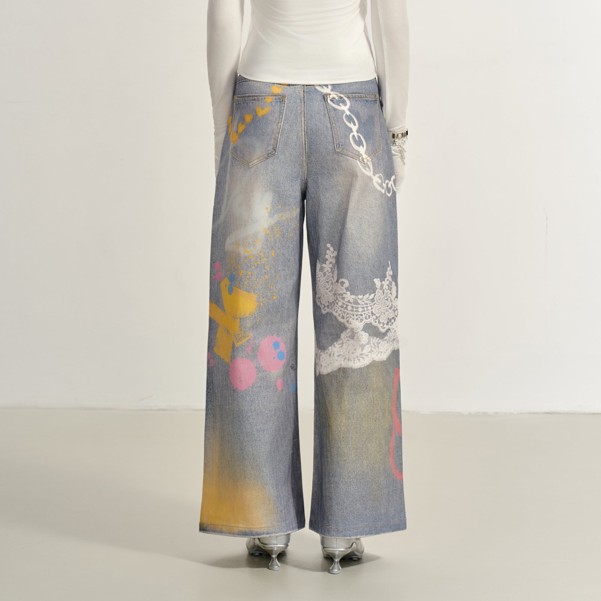 SOFITTE Graffiti Full-Printed Wide-Leg Jeans