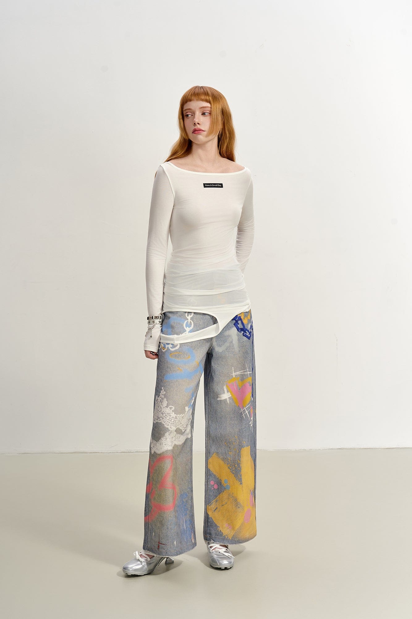 SOFITTE Graffiti Full-Printed Wide-Leg Jeans