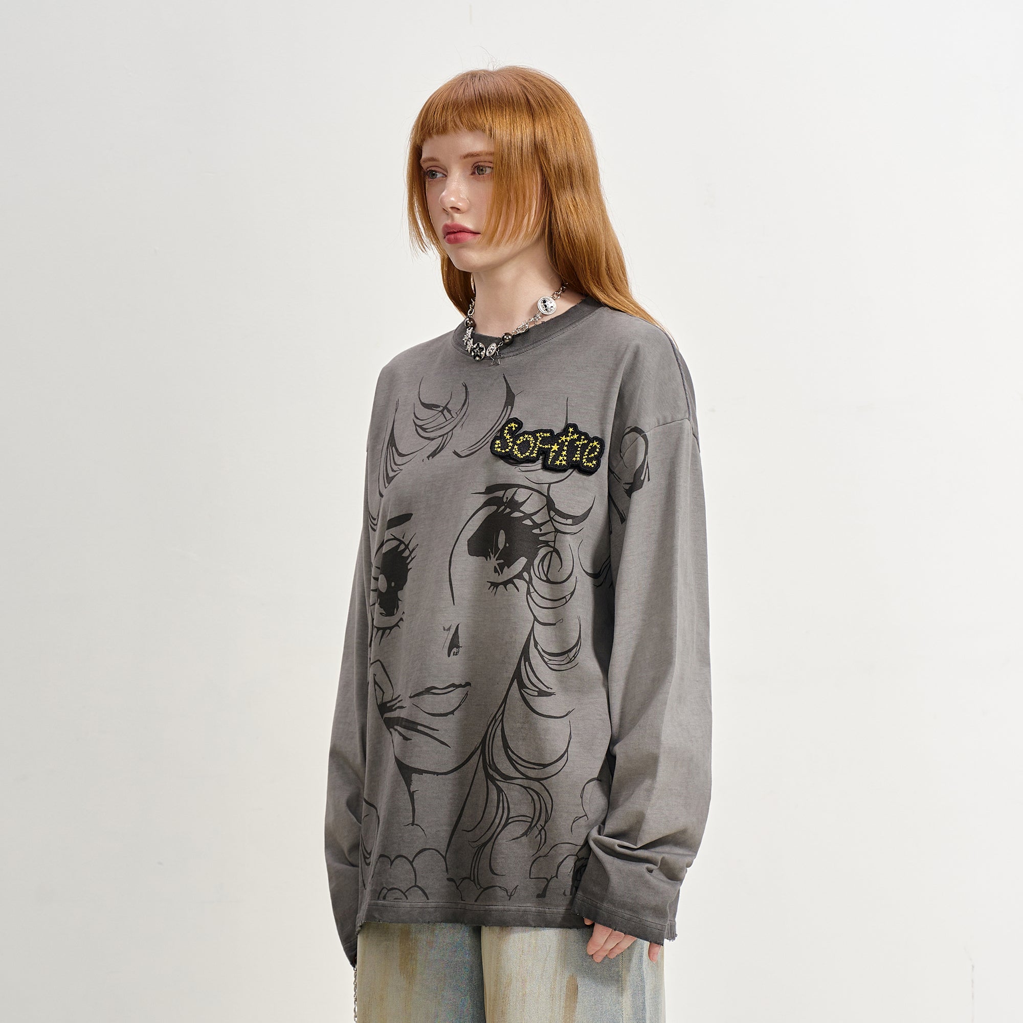 SOFITTE Manga Girl Graphic Washed Long-Sleeve Tee