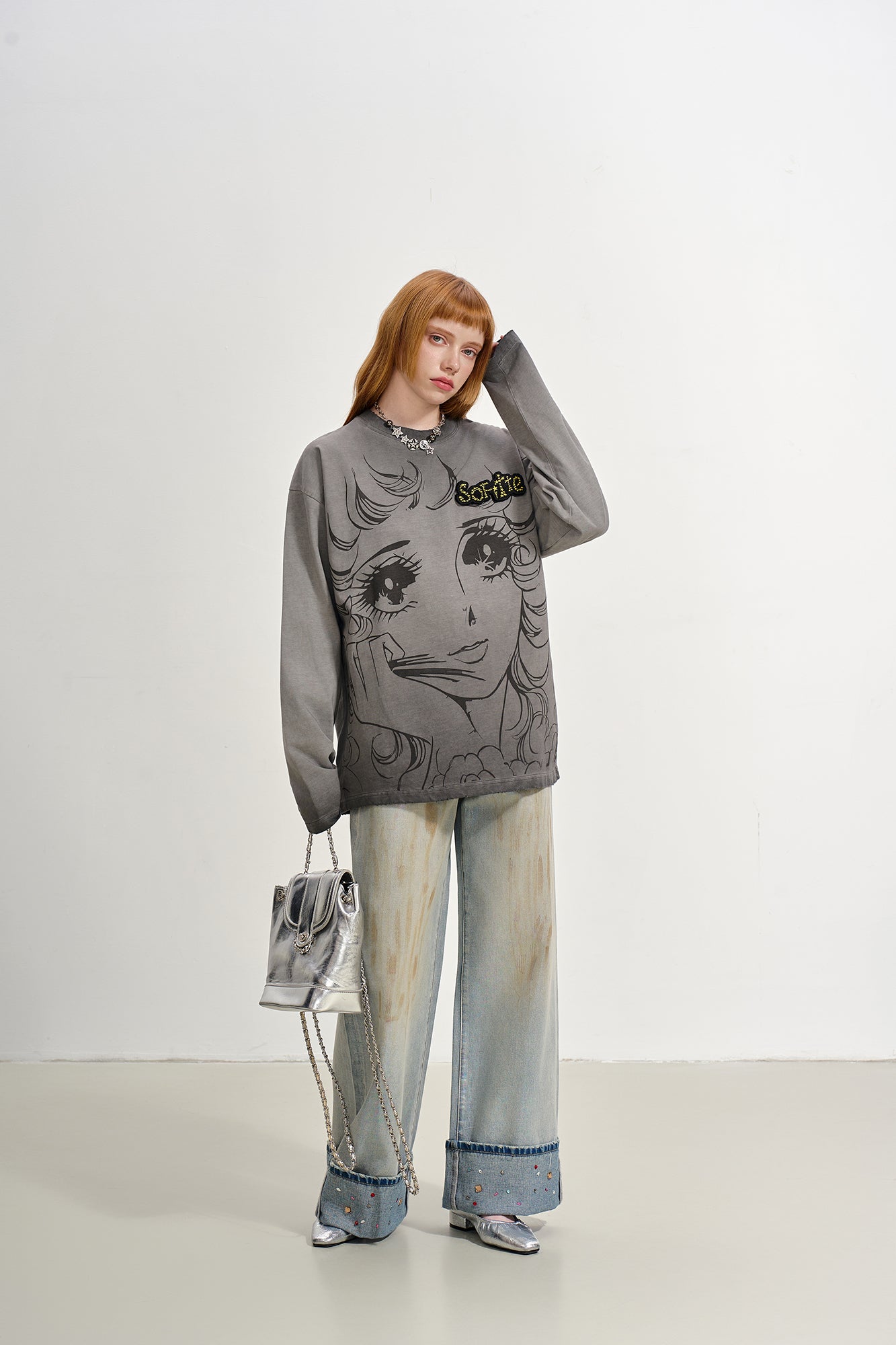 SOFITTE Manga Girl Graphic Washed Long-Sleeve Tee