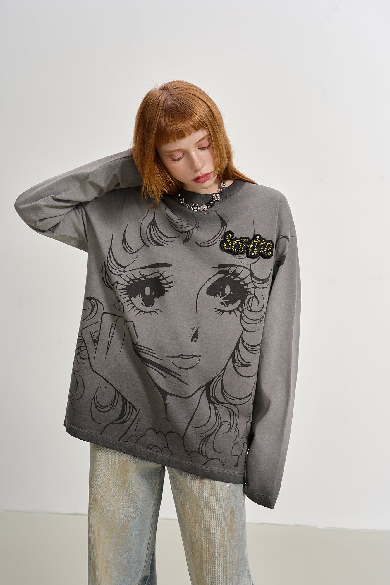SOFITTE Manga Girl Graphic Washed Long-Sleeve Tee