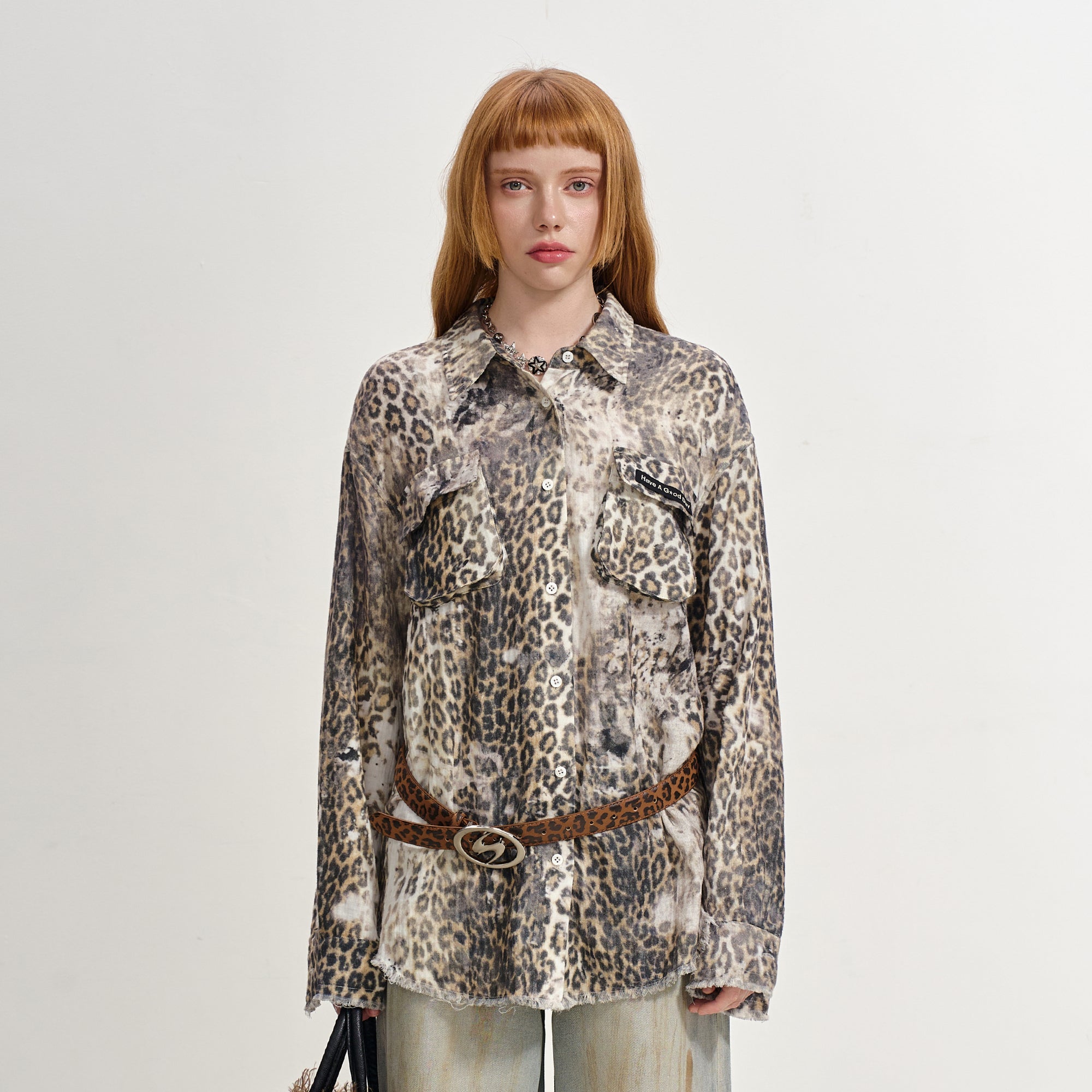 SOFITTE Distressed Leopard Raw Edge Shirt