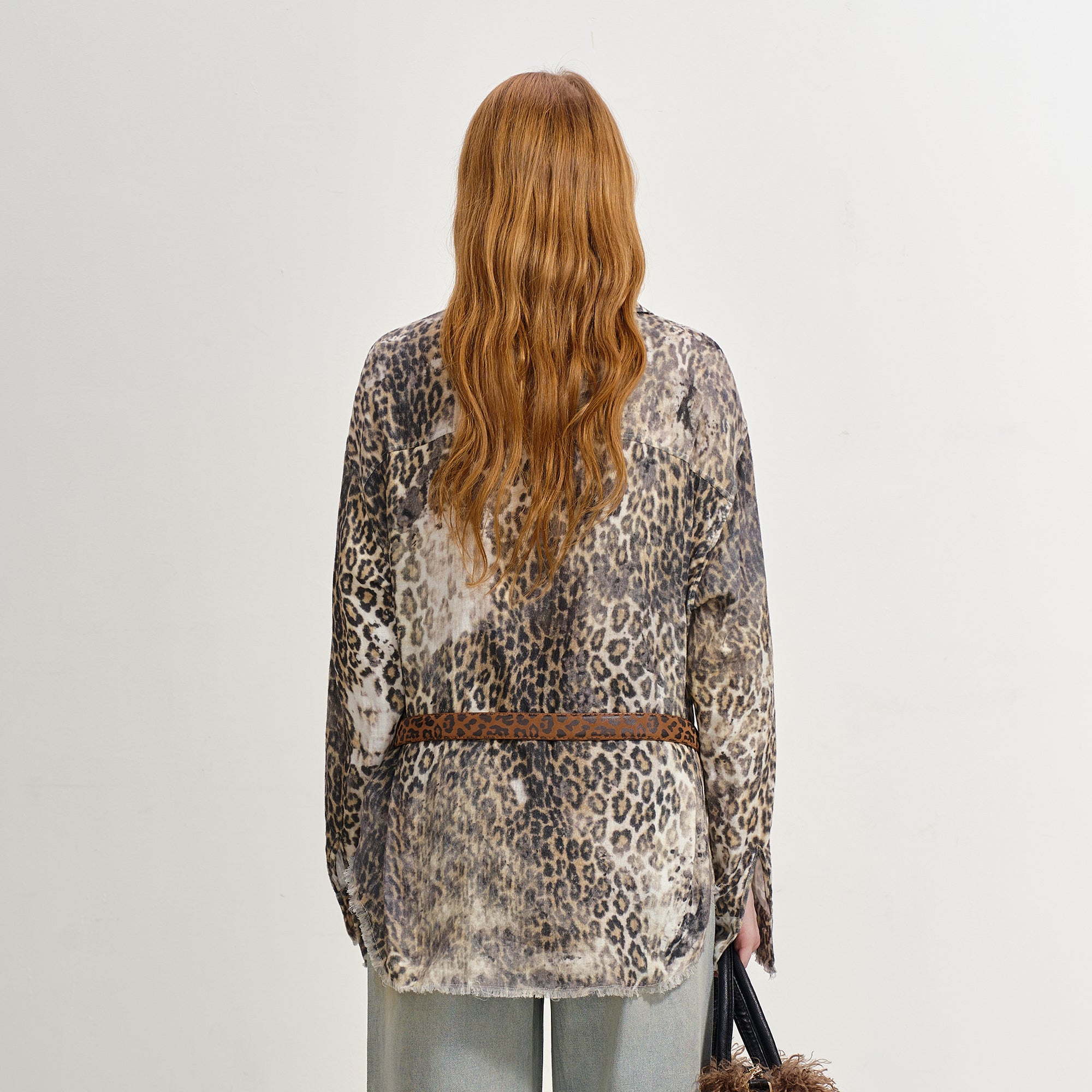 SOFITTE Distressed Leopard Raw Edge Shirt