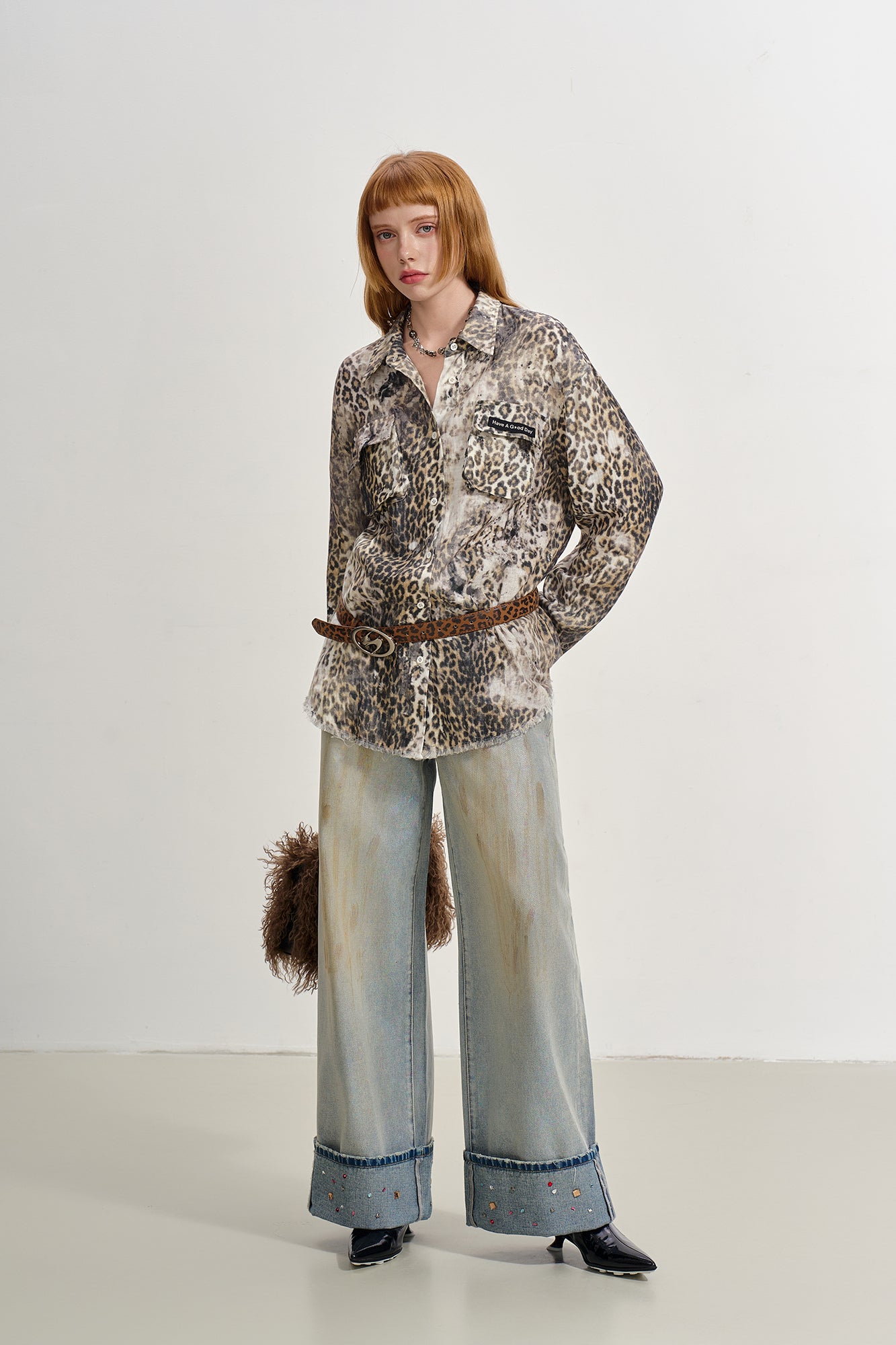 SOFITTE Distressed Leopard Raw Edge Shirt