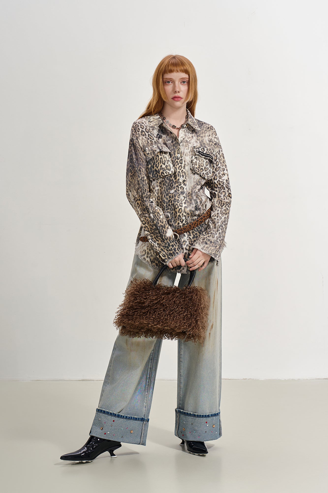 SOFITTE Distressed Leopard Raw Edge Shirt