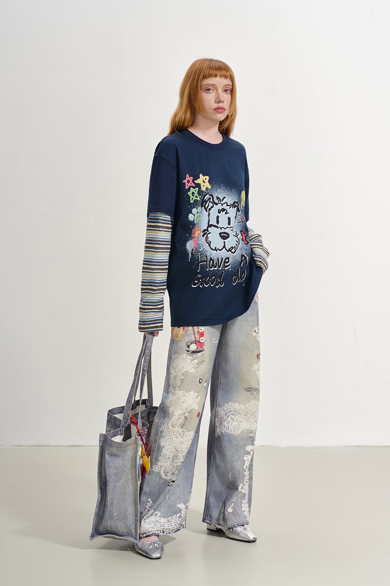 SOFITTE Charm & Lace Graphic Wide-Leg Jeans