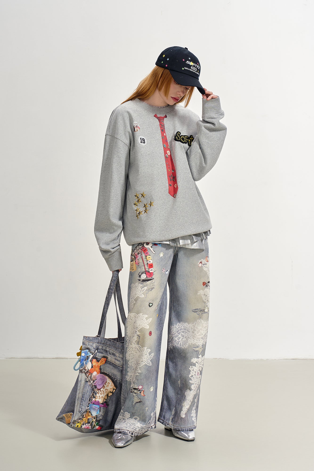 SOFITTE Charm & Lace Graphic Wide-Leg Jeans