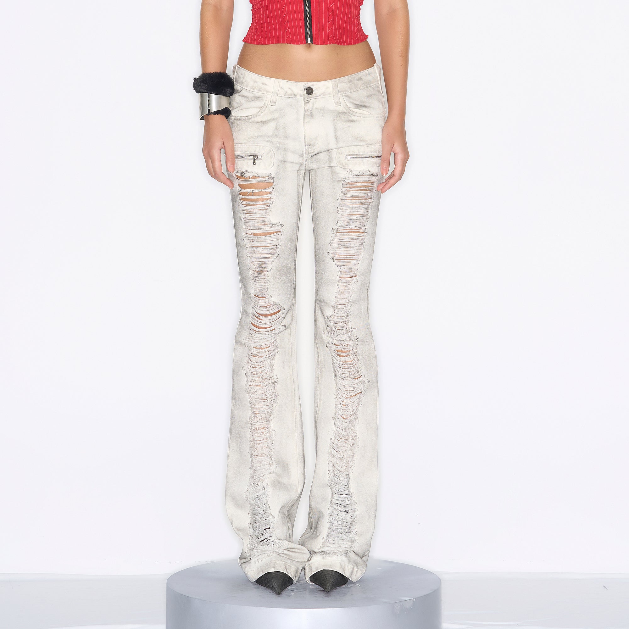 NEVER OFFEND L ANGEL Washed Heavy-Distressed Slim Jeans