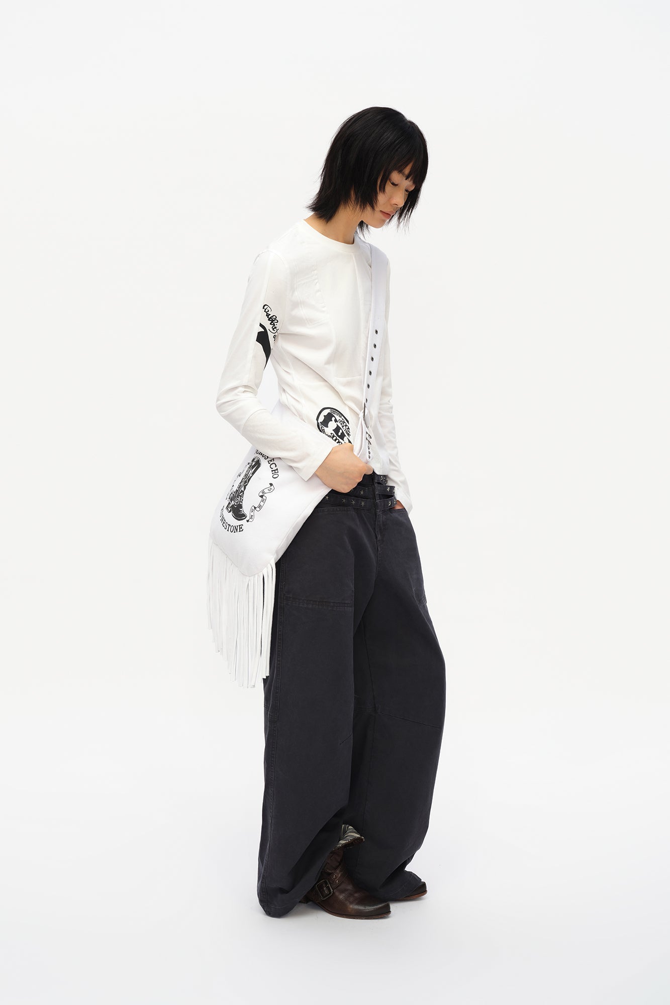 OINIMI Star-Studded Layered Waist Wide-Leg Pants