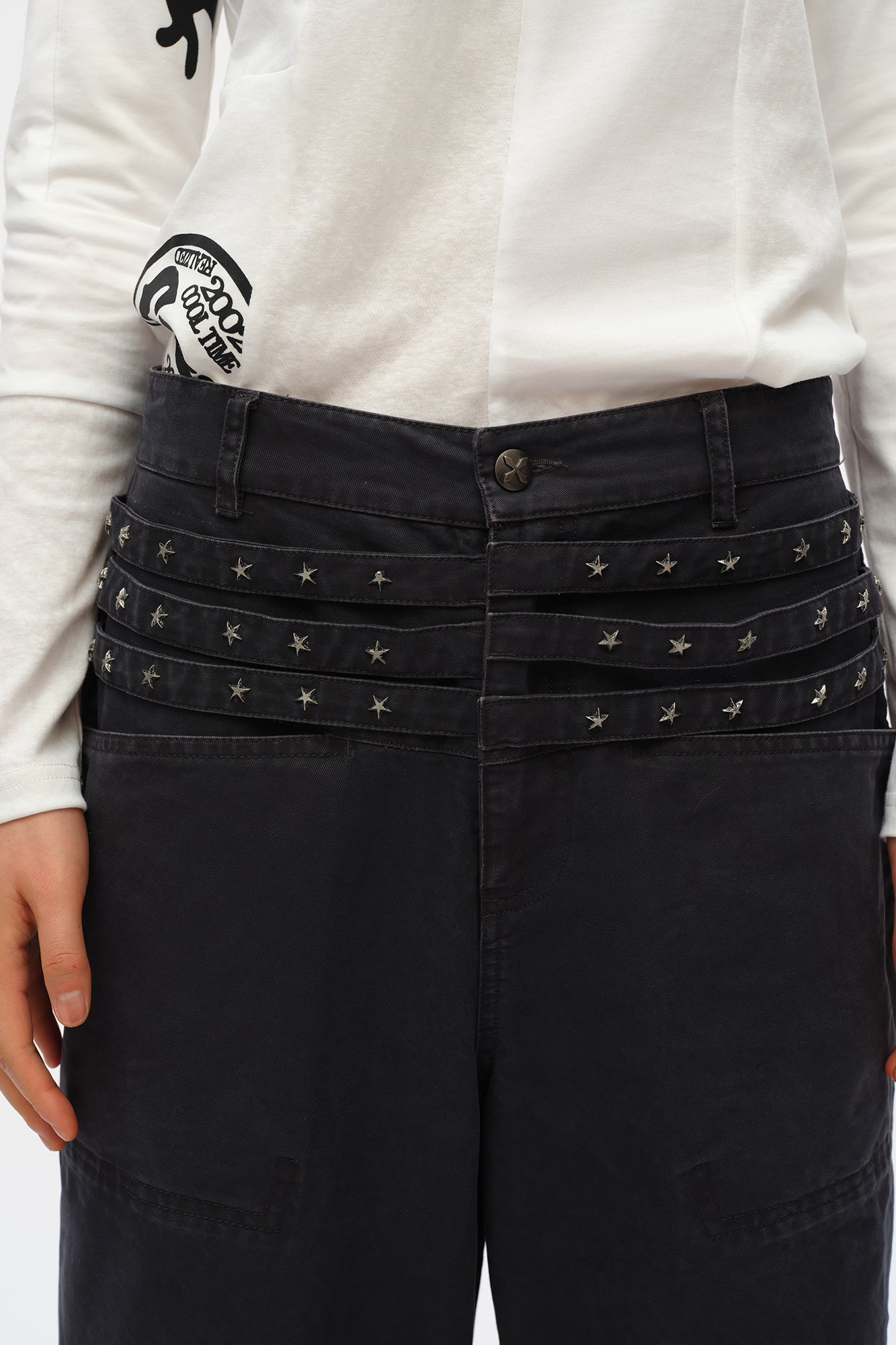 OINIMI Star-Studded Layered Waist Wide-Leg Pants