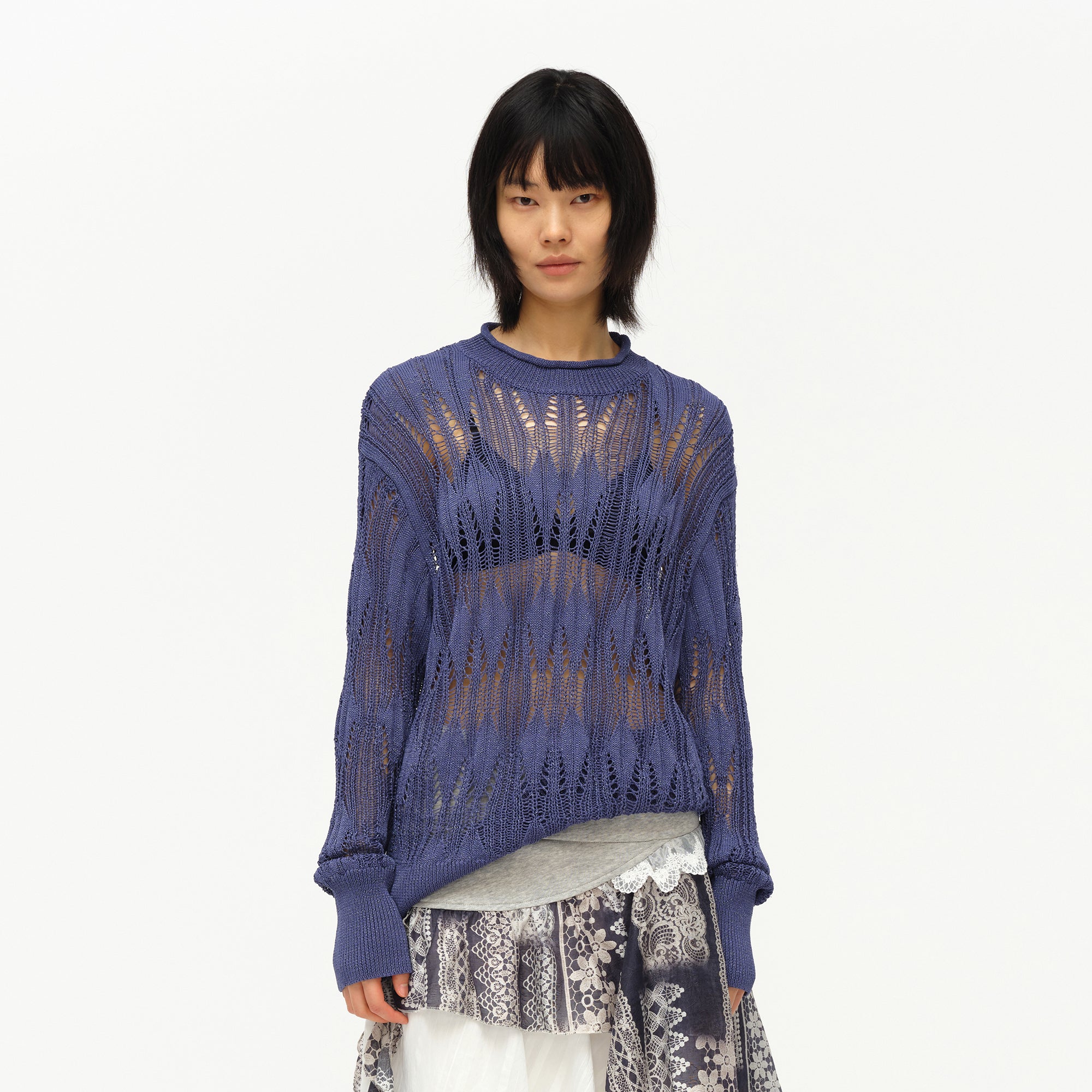 OINIMI Geometric Open-Knit Pullover