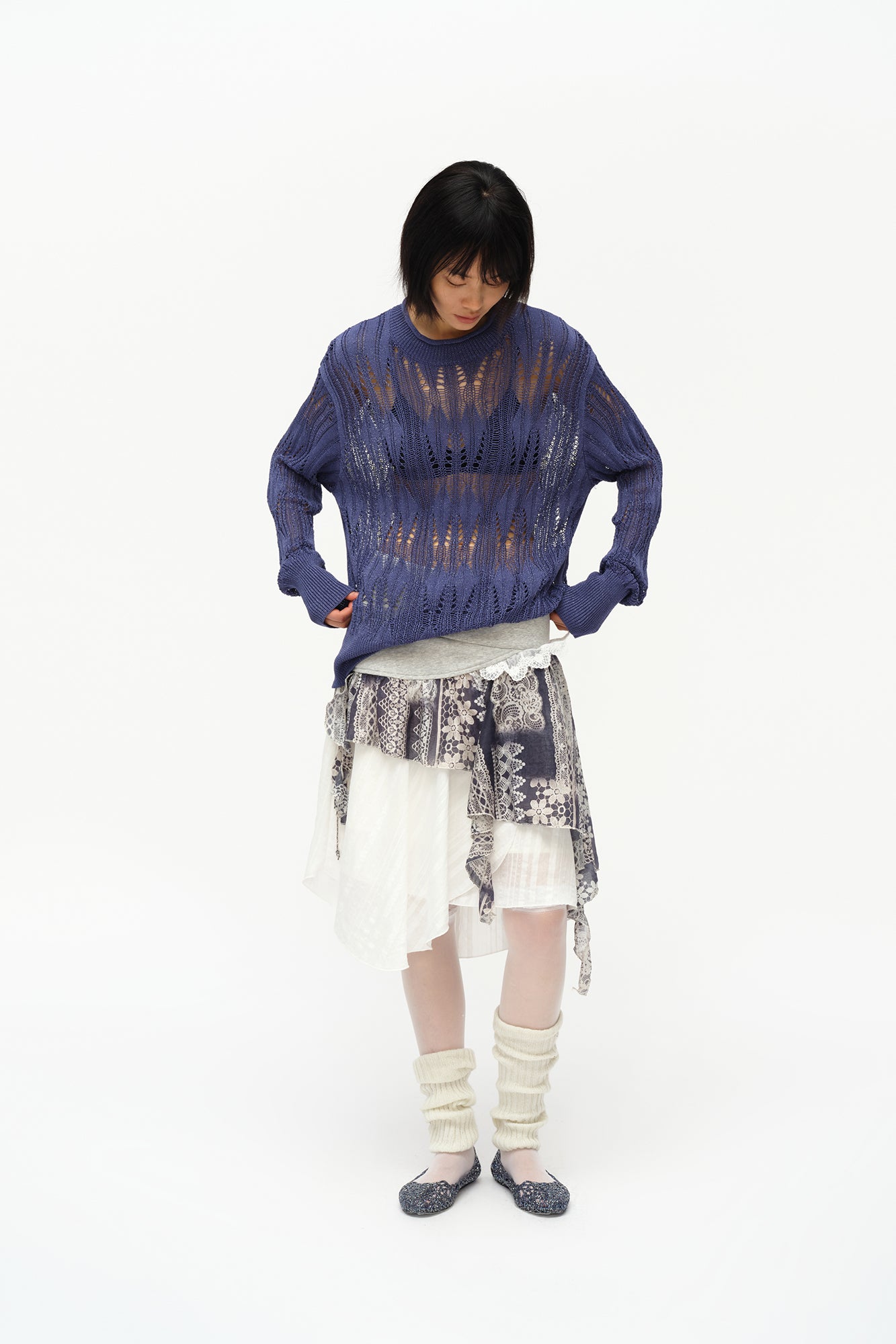OINIMI Geometric Open-Knit Pullover