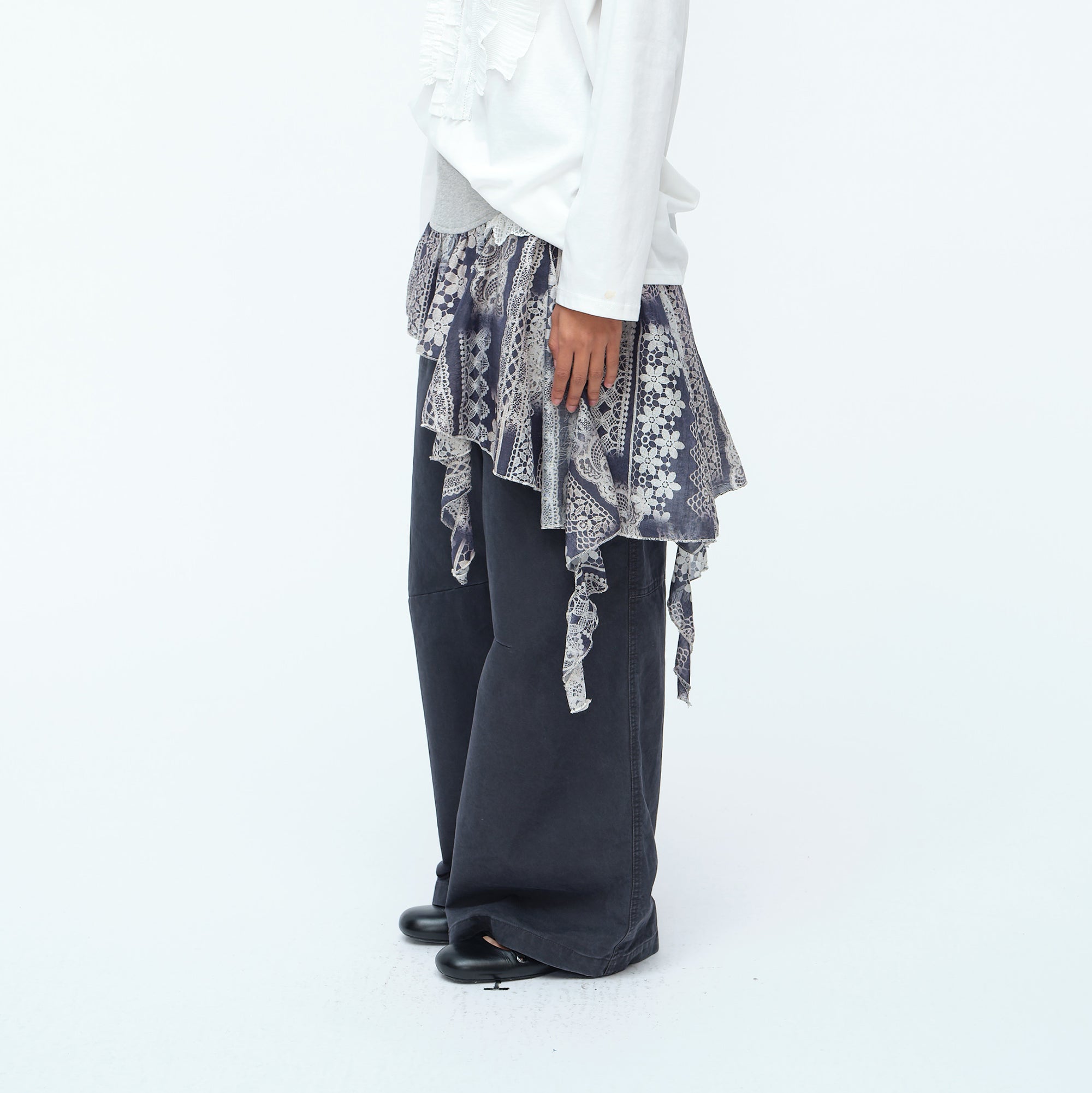 OINIMI Asymmetrical Lace Panel Skirt Wrap