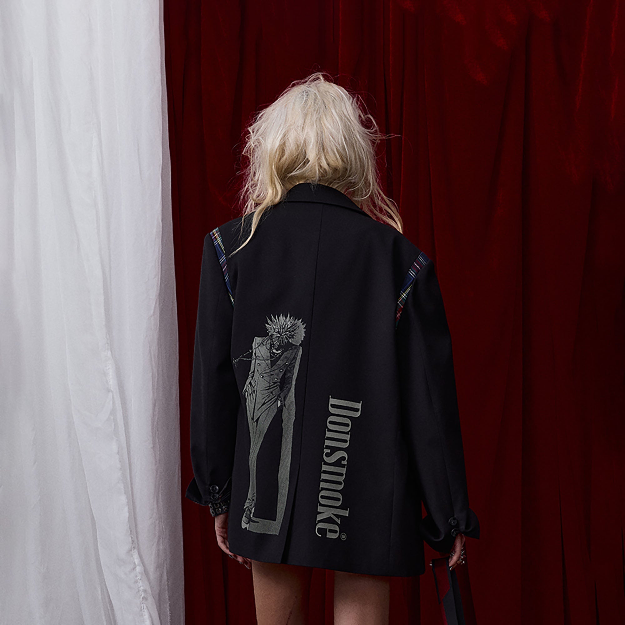 DONSMOKE × NANA Plaid Panel Graphic Oversized Blazer