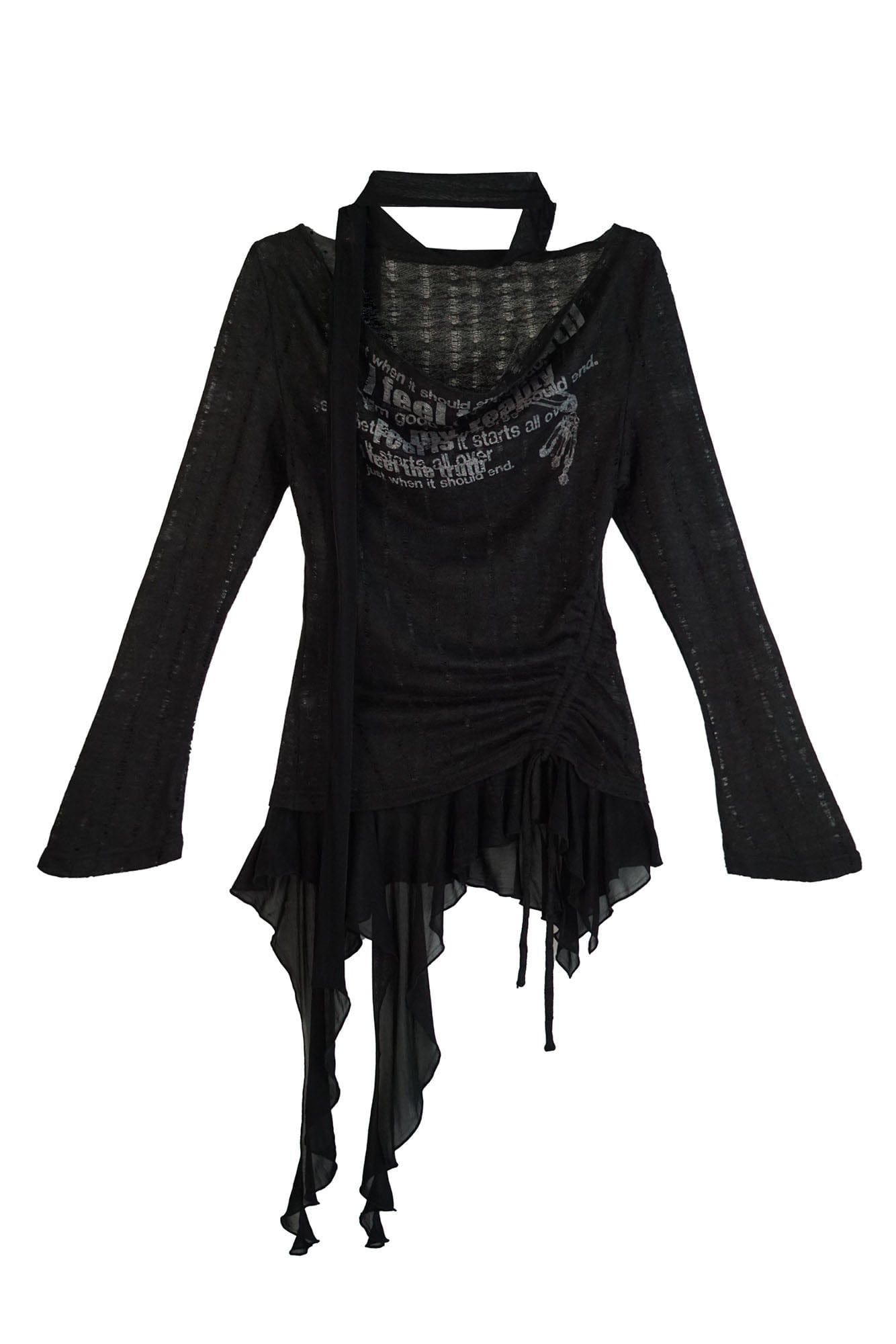 CESTNOUS Distressed Graphic Mesh-Hem Top