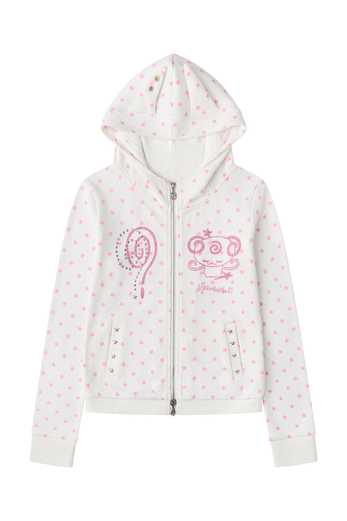 BETWEENAND Glitter Star Full-Print Slim Zip-Up Hoodie