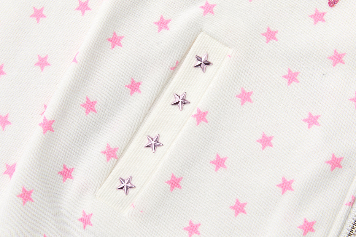 BETWEENAND Glitter Star Full-Print Slim Zip-Up Hoodie