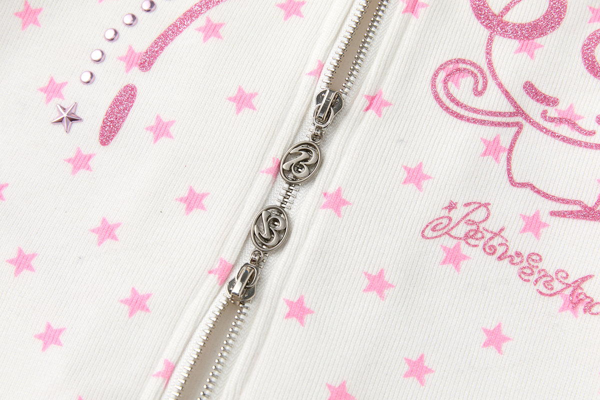 BETWEENAND Glitter Star Full-Print Slim Zip-Up Hoodie