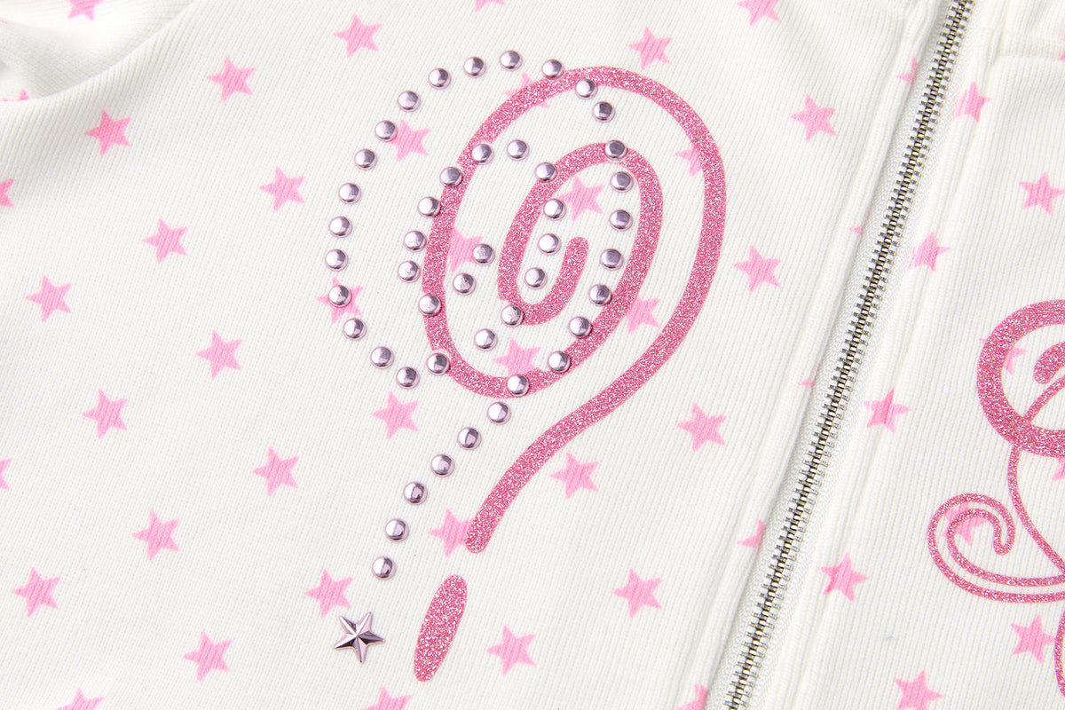 BETWEENAND Glitter Star Full-Print Slim Zip-Up Hoodie