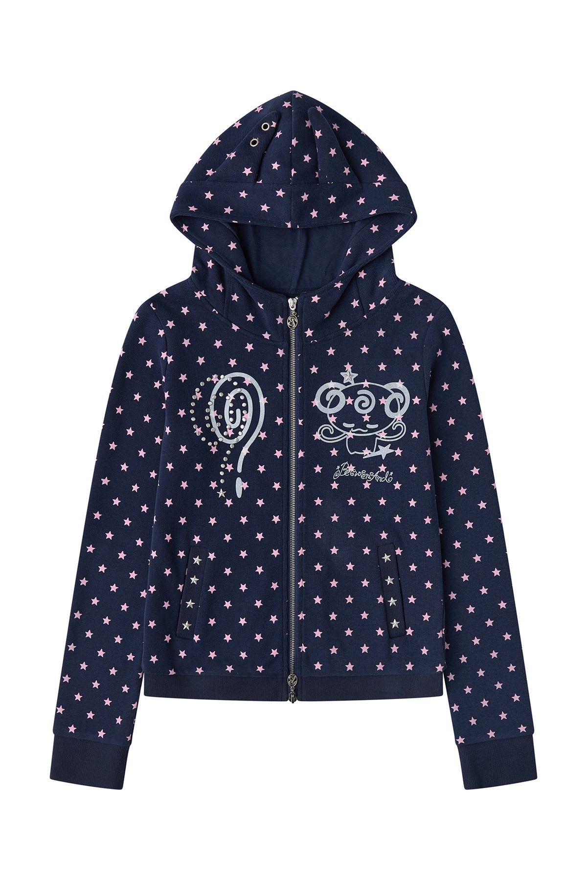 BETWEENAND Glitter Star Full-Print Slim Zip-Up Hoodie