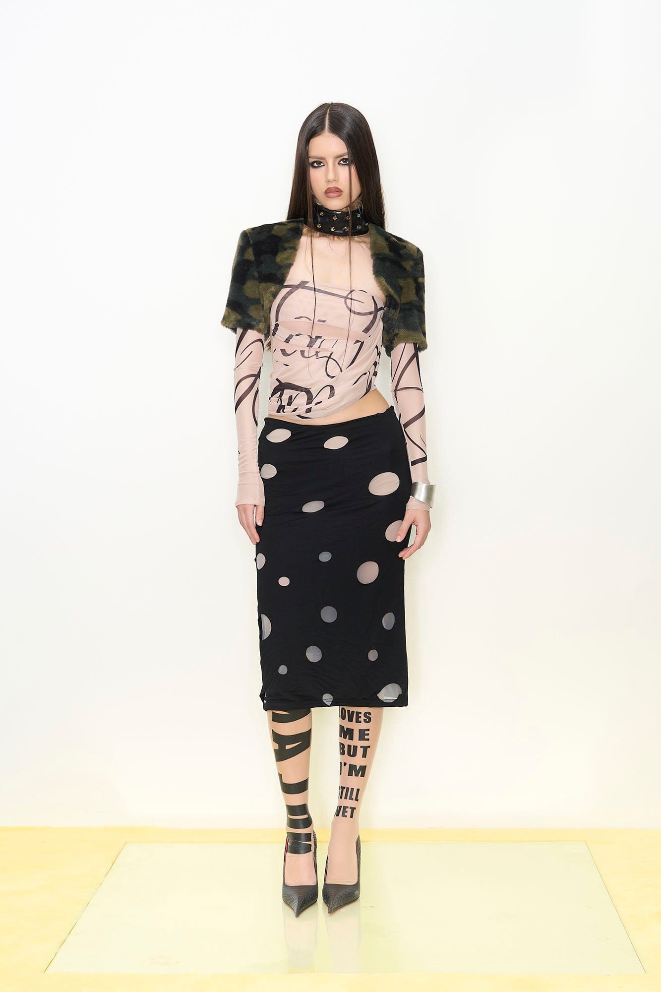 NEVER OFFEND L ANGEL Camo Faux-Fur Cropped Shrug