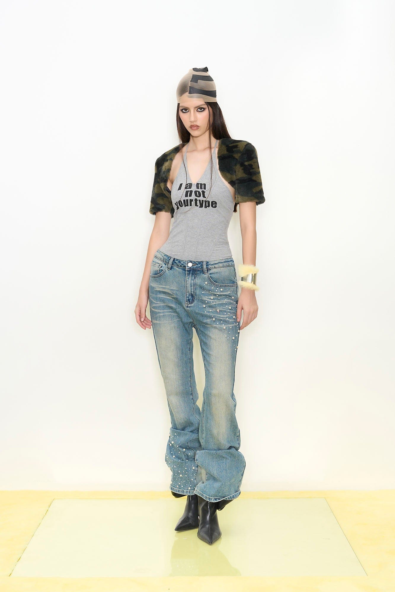 NEVER OFFEND L ANGEL Camo Faux-Fur Cropped Shrug