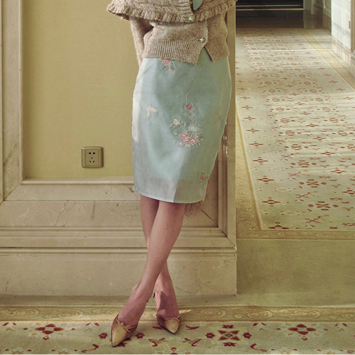 ANNIE ARMOR Floral Butterfly Embroidered Skirt