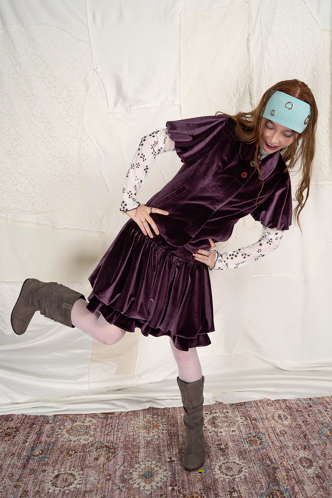 HSUSE Velvet Layered Balloon Short Skirt