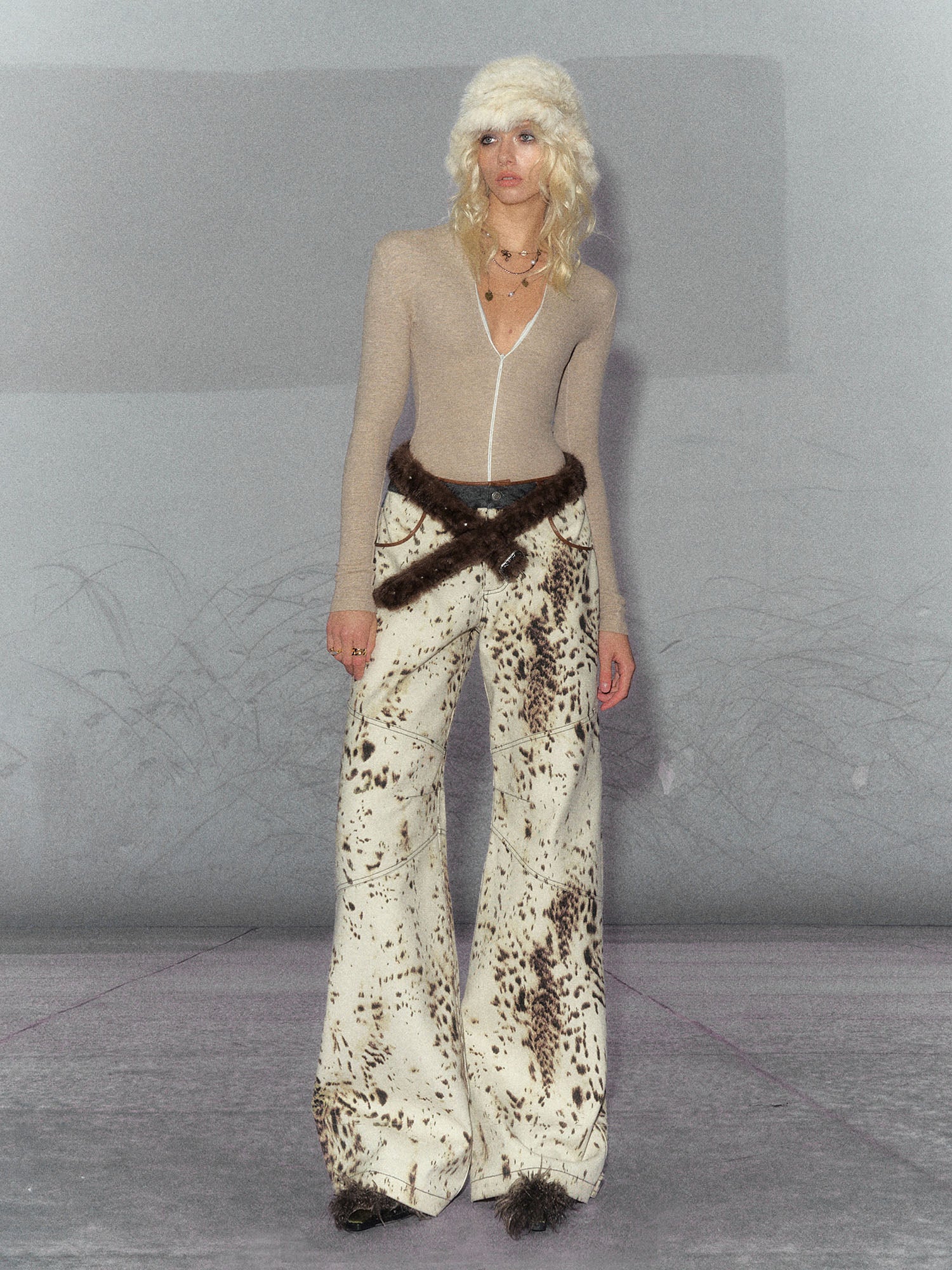 THE NEVERMORE Leopard Full-Print Panel Wide-Leg Pants